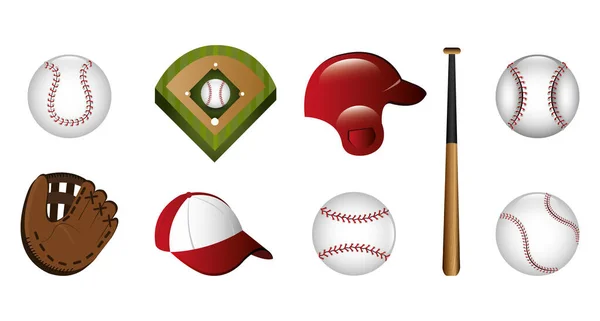 Paquete de béisbol e iconos — Vector de stock