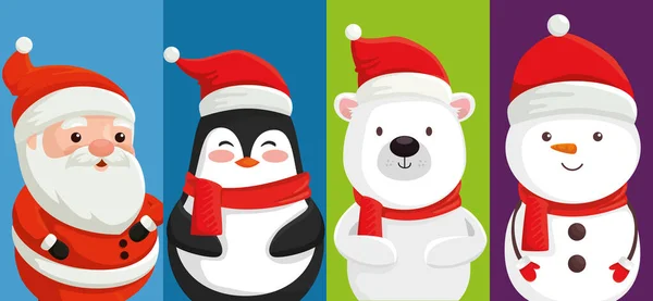 Groupe de personnages mignons Noël — Image vectorielle