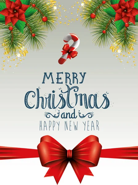Cartão de Feliz Natal com fita de arco e decoração — Vetor de Stock