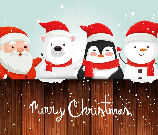 Tarjeta con personajes de Navidad y decoración — Vector de stock