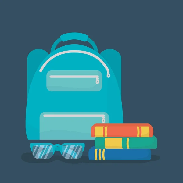 Zurück zum Schulausweis mit Schultasche und Büchern — Stockvektor