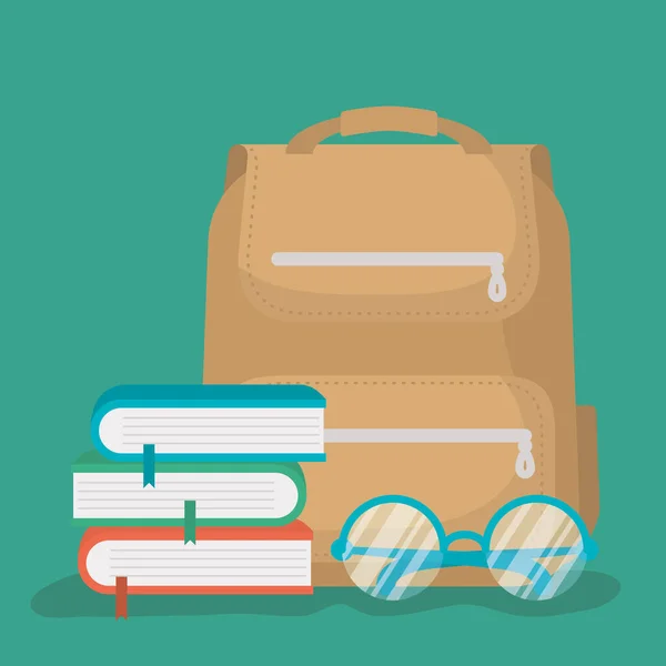 Tarjeta de vuelta a la escuela con mochila y libros — Vector de stock