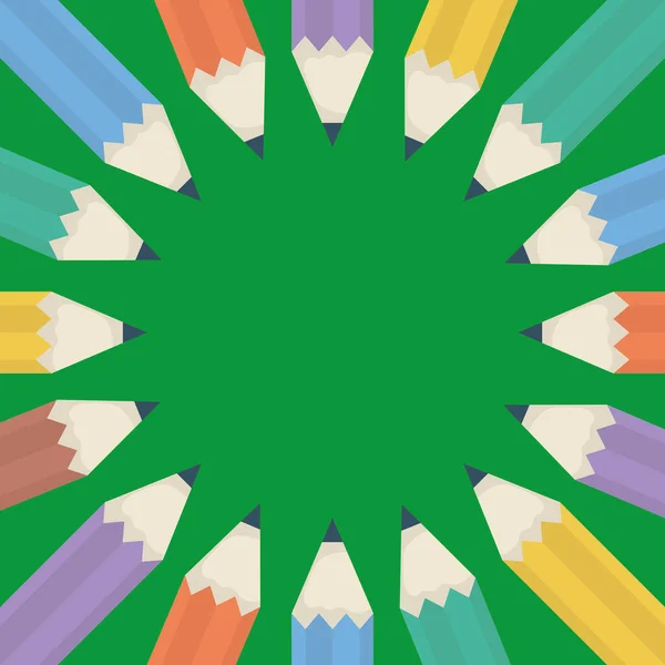 Назад до шкільної картки з кольоровими олівцями — стоковий вектор
