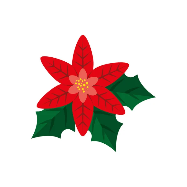 Hojas con flor icono de Navidad aislado — Vector de stock