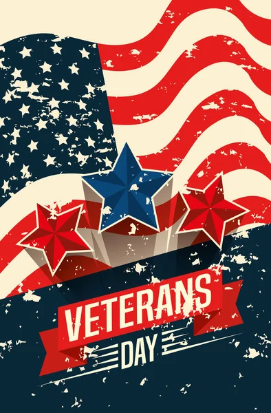 Celebración del día de los veteranos con bandera y estrellas — Vector de stock