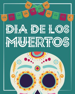 Kafatası maskeli ve çelenkli bir kart.