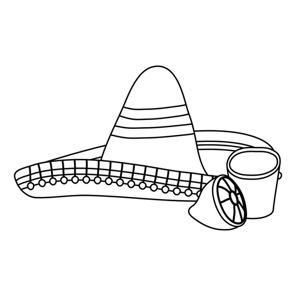 Chapeau mexicain traditionnel avec tasse de tequila et citron — Image vectorielle