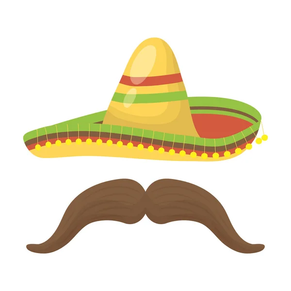 Sombrero tradicional mexicano con bigote — Vector de stock