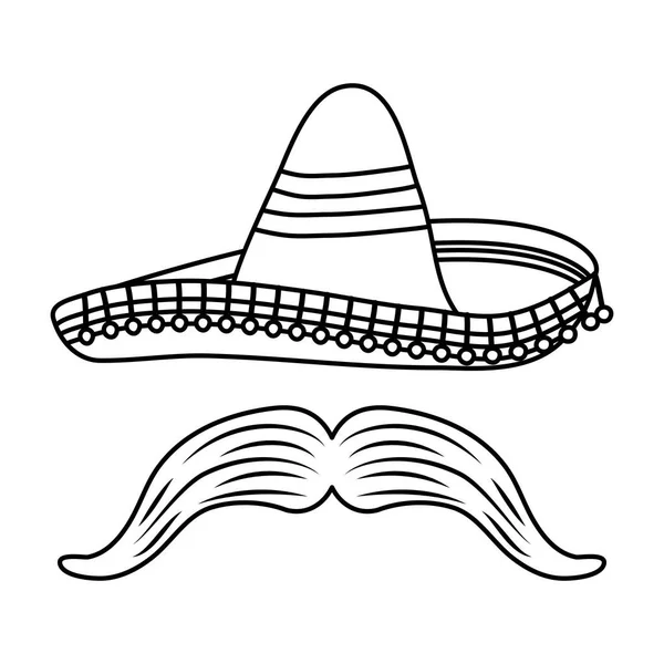 Chapéu mexicano tradicional com bigode — Vetor de Stock