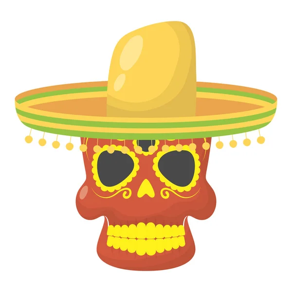 Cabeza del cráneo con sombrero mexicano tradicional — Vector de stock