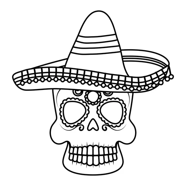 Череп с традиционной мексиканской шляпой — стоковый вектор