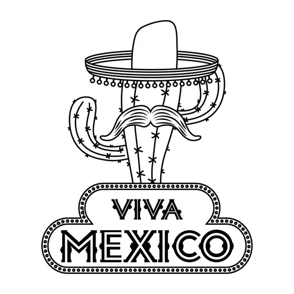 Kaktusz mexikói hagyományos kalappal és bajusszal — Stock Vector