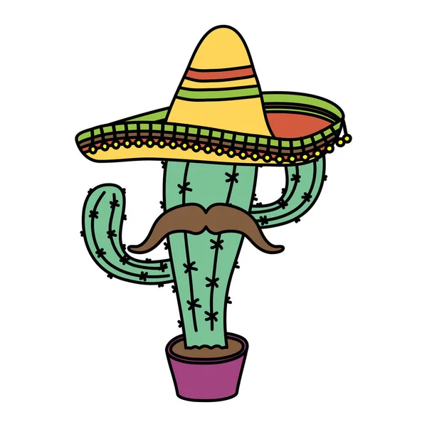 Cactus messicano con cappello tradizionale e baffi — Vettoriale Stock