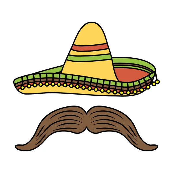 Sombrero tradicional mexicano con bigote — Vector de stock