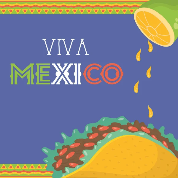 Yaşasın Meksika Taco ve Limonlu Kutlama — Stok Vektör