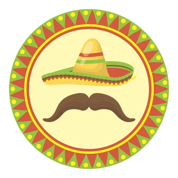 Sombrero tradicional mexicano con bigote — Vector de stock