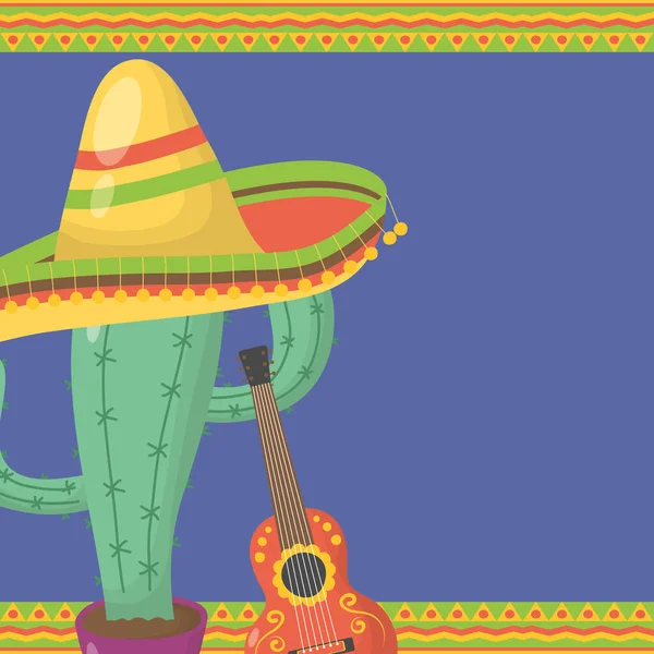 Viva mexico feest met cactus en hoed — Stockvector
