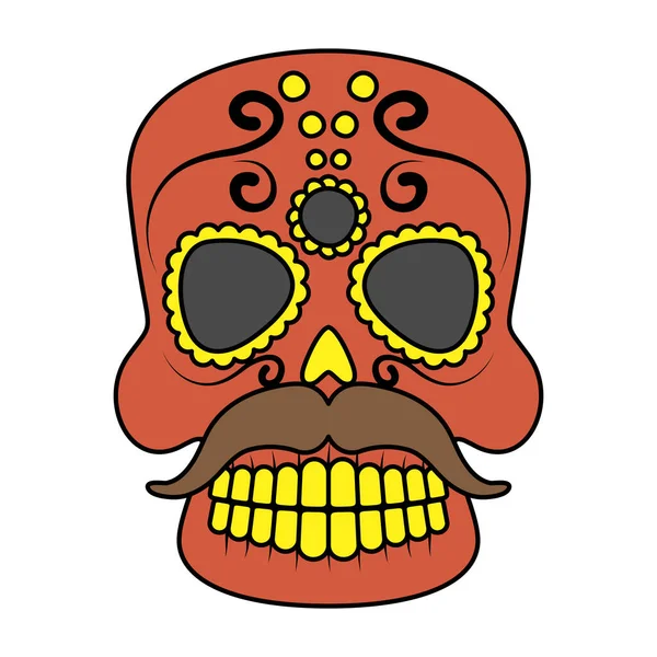 Traditioneller mexikanischer Totenkopf mit Schnurrbart — Stockvektor