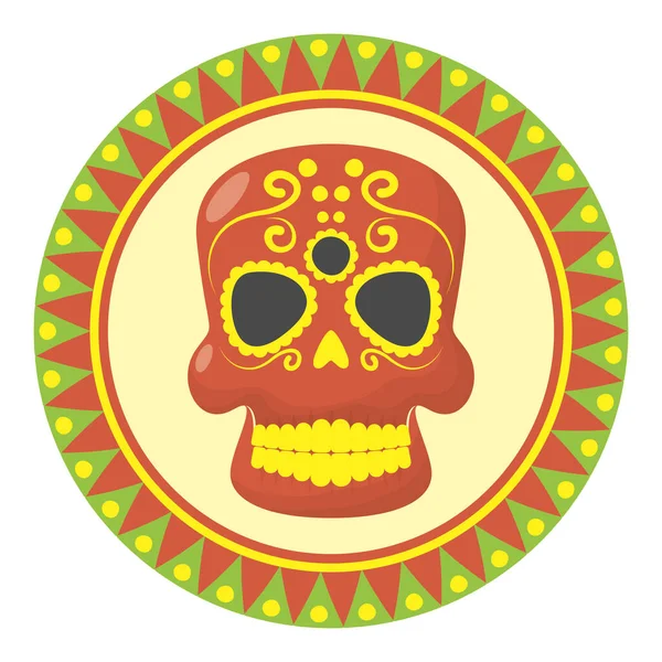 Παραδοσιακό μεξικάνικο κρανίο κεφάλι εικονίδιο — Διανυσματικό Αρχείο