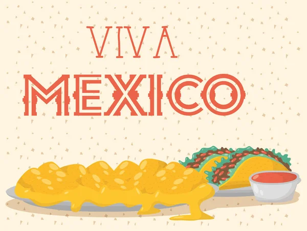 Yaşasın Meksika, yemek ve sosla kutlanıyor. — Stok Vektör