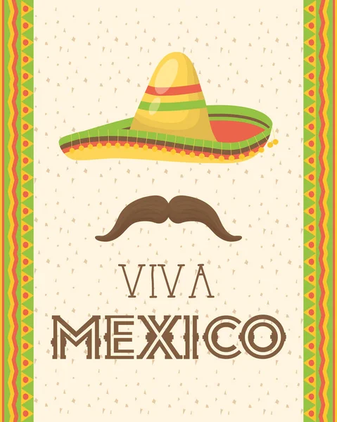 Viva mexico perayaan dengan topi dan kumis - Stok Vektor