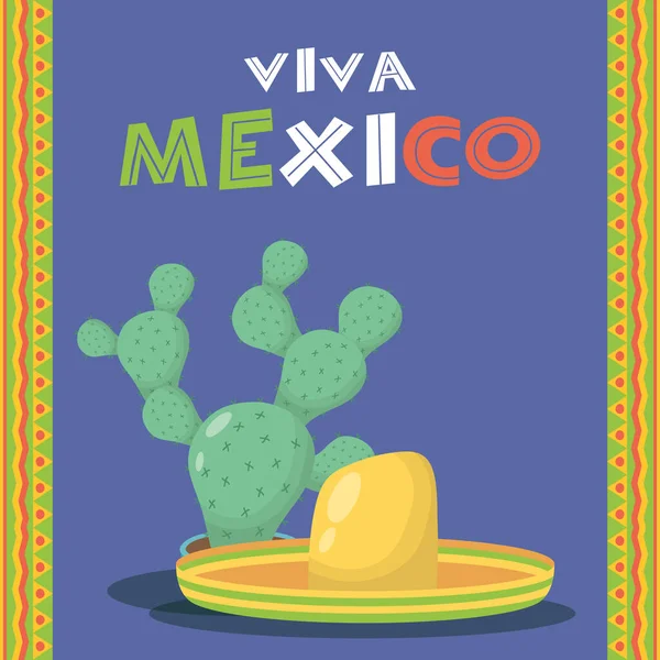 Viva celebração mexico com cacto e chapéu — Vetor de Stock