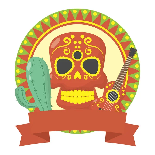 Icono tradicional de la cabeza del cráneo mexicano — Vector de stock