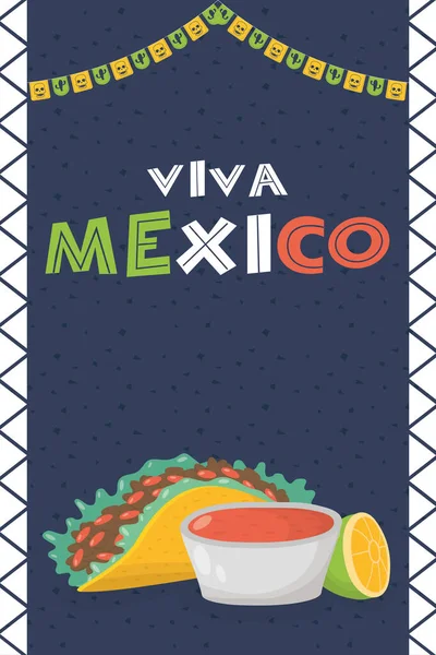 Yaşasın Meksika, yemek ve sosla kutlanıyor. — Stok Vektör