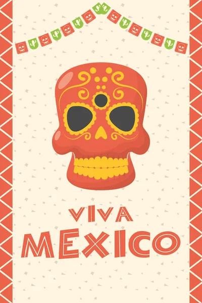 Viva mexico celebration with death mask — Stock Vector