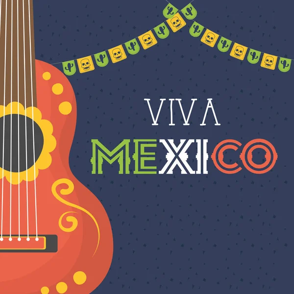 Viva Mexico Feier mit Gitarre — Stockvektor