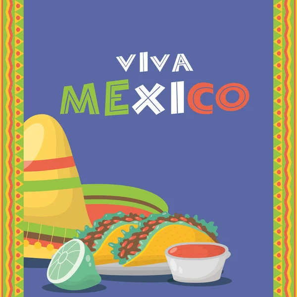 Viva mexico perayaan dengan makanan dan saus - Stok Vektor