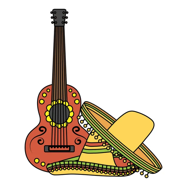 Tradycyjne meksykańskie kapelusze z gitarą — Wektor stockowy
