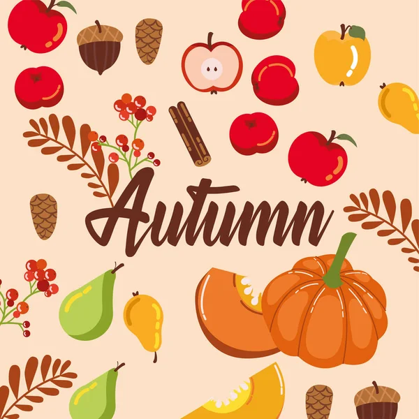 Hallo Herbst Saison Muster gesetzt Symbole — Stockvektor