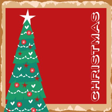 çam ağacı ile mutlu noel kartı