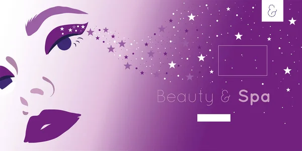 Tarjeta de belleza y spa con mujer y estrellas — Vector de stock