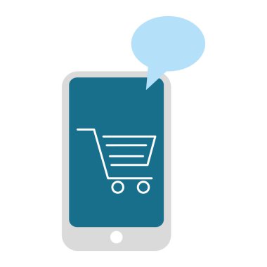 Alışveriş arabası ve konuşma baloncuklu akıllı telefon