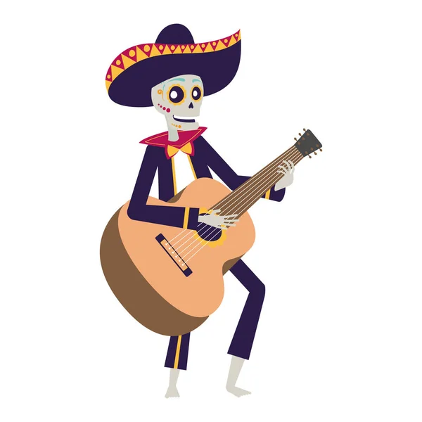 Mariachi tête de crâne personnage comique — Image vectorielle