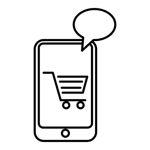 Smartphone con carrito de compras y burbuja de voz — Vector de stock