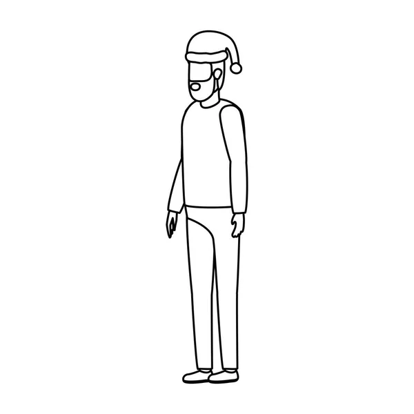 Homme barbu avec caractère chapeau de Noël — Image vectorielle