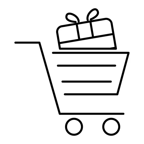 Carrito de compras con caja regalo regalo — Vector de stock