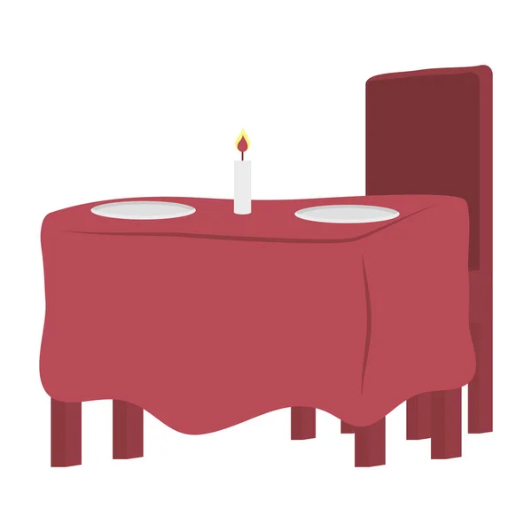 Mesa restaurante con plato y vela — Vector de stock