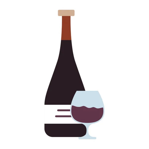 Botella de vino y copa de bebida icono aislado — Vector de stock