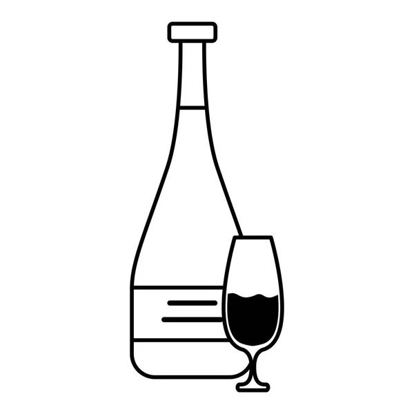 Garrafa de champanhe e copo bebida ícone isolado — Vetor de Stock