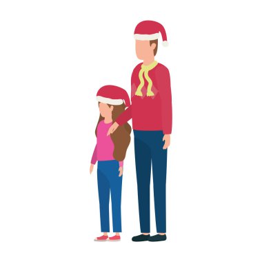 Noel şapkalı baba-kız karakterleri