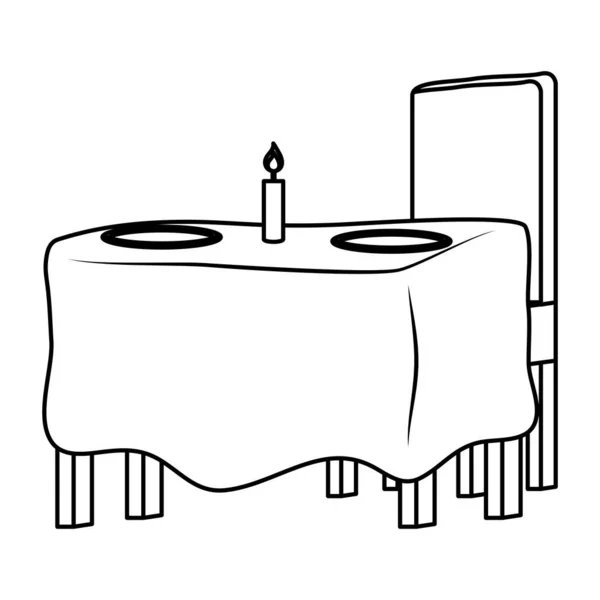 Mesa restaurante con plato y vela — Vector de stock