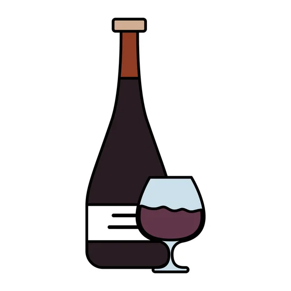 Wijn fles en kopje drinken geïsoleerde pictogram — Stockvector