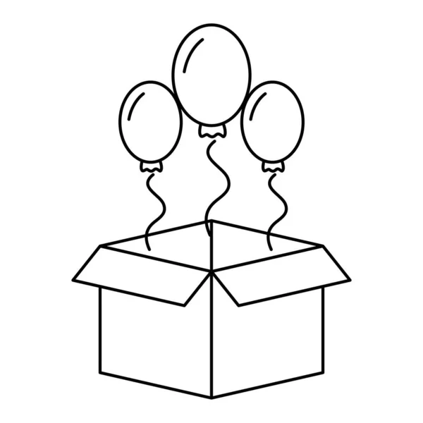 Embalagem caixa de papelão com balões de hélio — Vetor de Stock