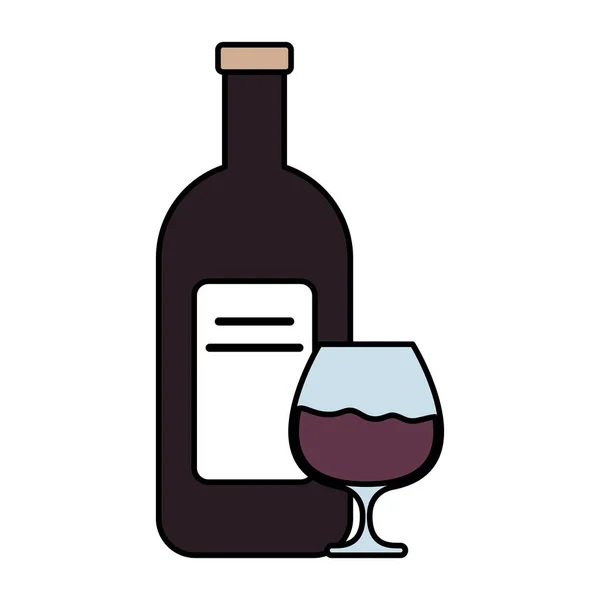 Botella de vino y copa de bebida icono aislado — Vector de stock