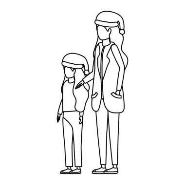 Noel şapkalı anne-kız karakterleri