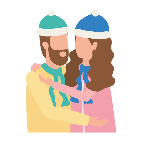 Mladý milenci pár s vánoční klobouk znaky — Stockový vektor